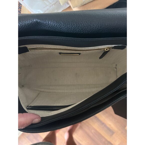 Tory Burch Black Leather and Suede Kira Handbag With Gold Logo Accents & Adjusta - Picture 8 of 13